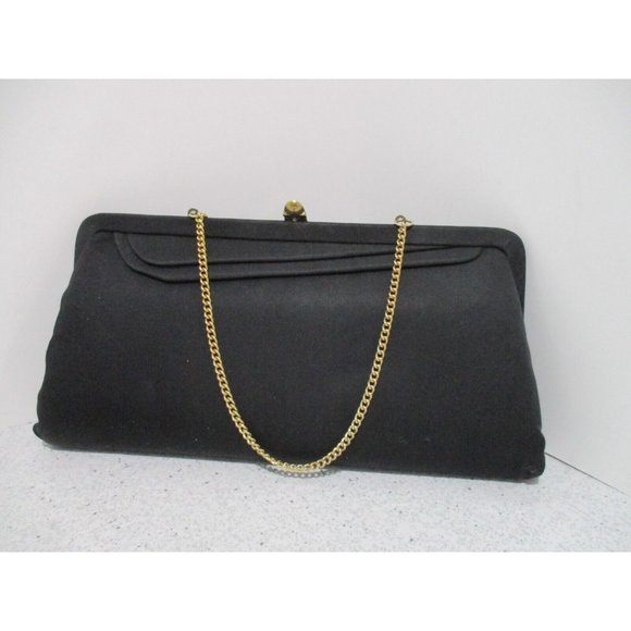 *Vintage RETRO Black Envelope Clutch Pour de Soie Evening Wristlet w Strap - Picture 6 of 6